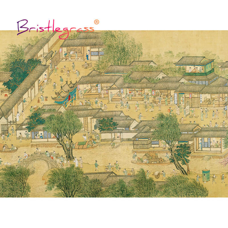 BRISTLEGRASS Kayu Jigsaw Puzzle 500 1000 Piece Qingming Riverside Adegan Bisnis Jalan Mainan Pendidikan Cina Lukisan Dekorasi