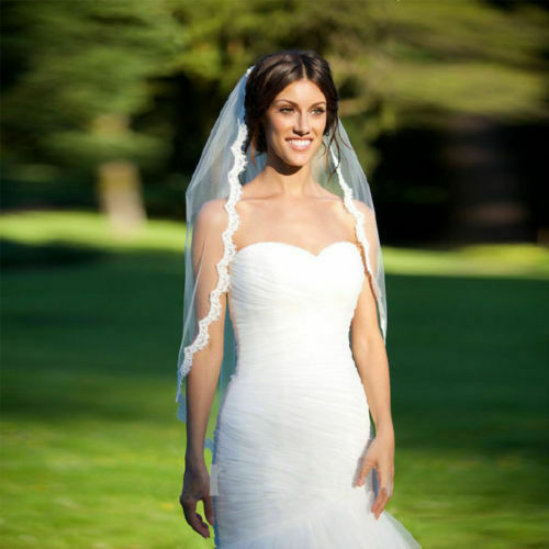 New Fashion Wedding Veil White One-tier Elbow Veils Lace Applique Edge