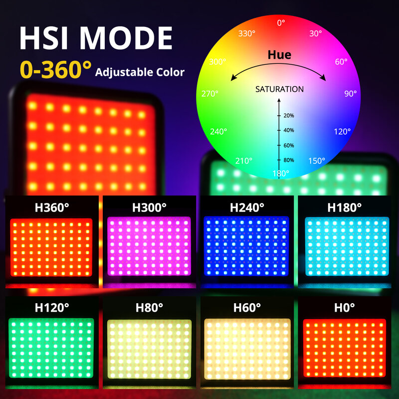 YELANGU – lampe vidéo LED RGB 12W Rechargeable, pleine couleur, 12 effets de lumière communs, panneau d'éclairage vidéo CRI97 2500-8500K
