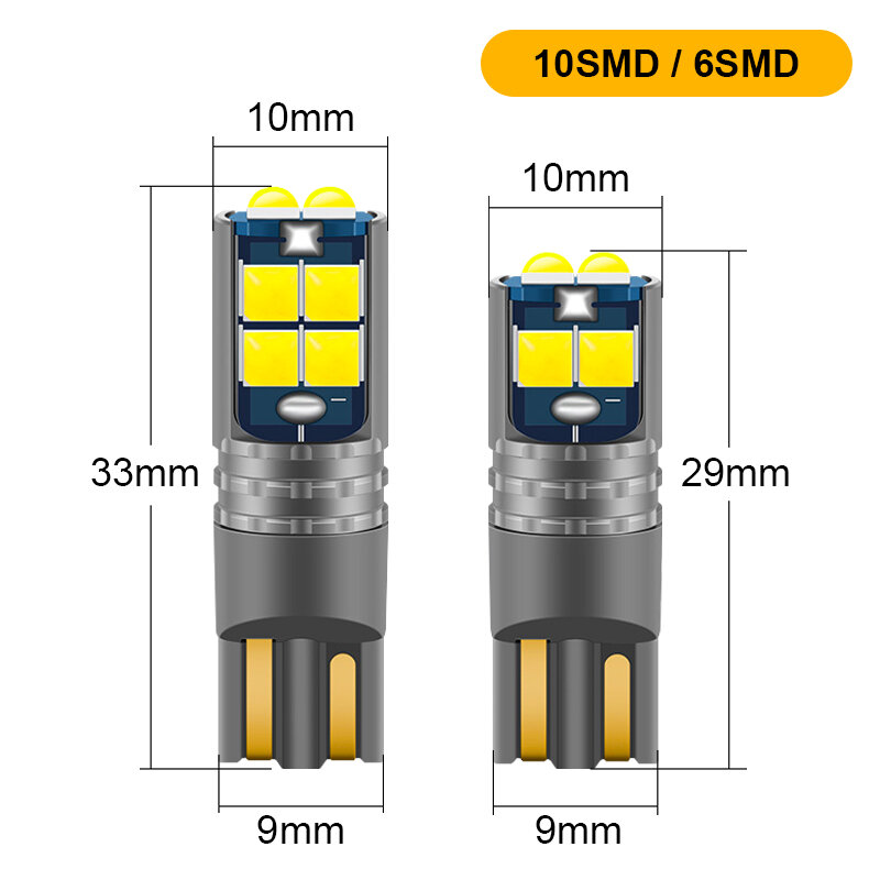 Bombillas LED T10 W5W 194 168 Canbus sin errores para coche, lámpara de 12V 6000K, luz de estacionamiento automática, blanco, rojo, amarillo y azul, 2 uds.