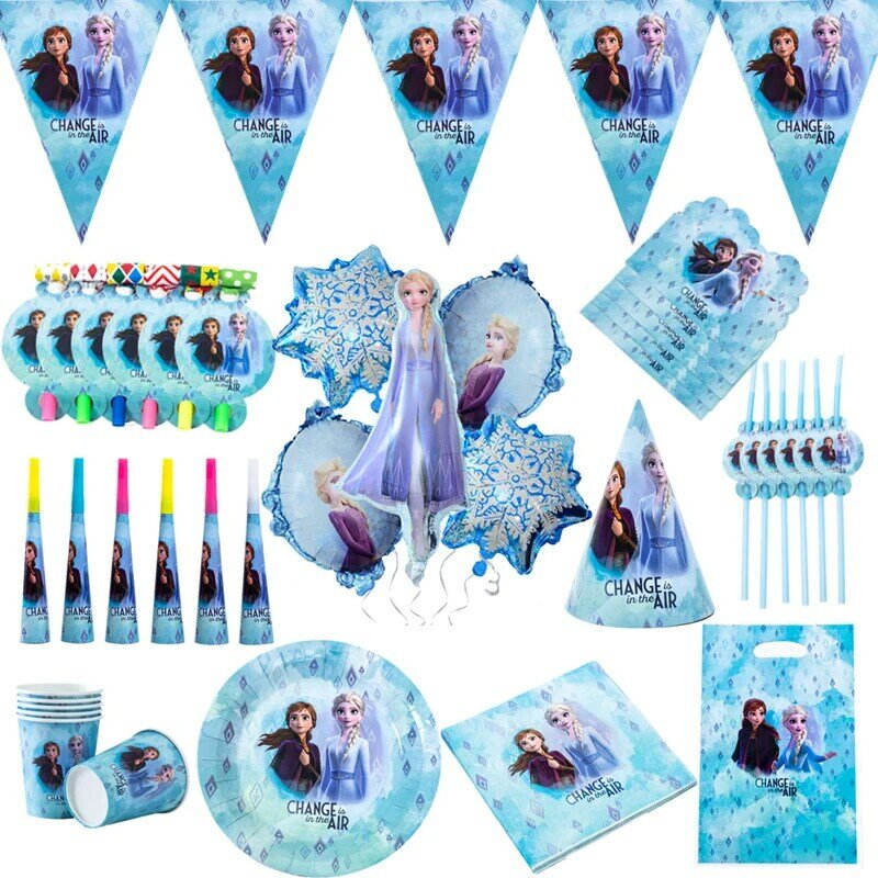 Neue Gefrorene 2 Thema Elsa Anna Geburtstag Party Dekorationen Einweg Geschirr Schnee Königin Papier Tasse Platte Party Supplies Balloons