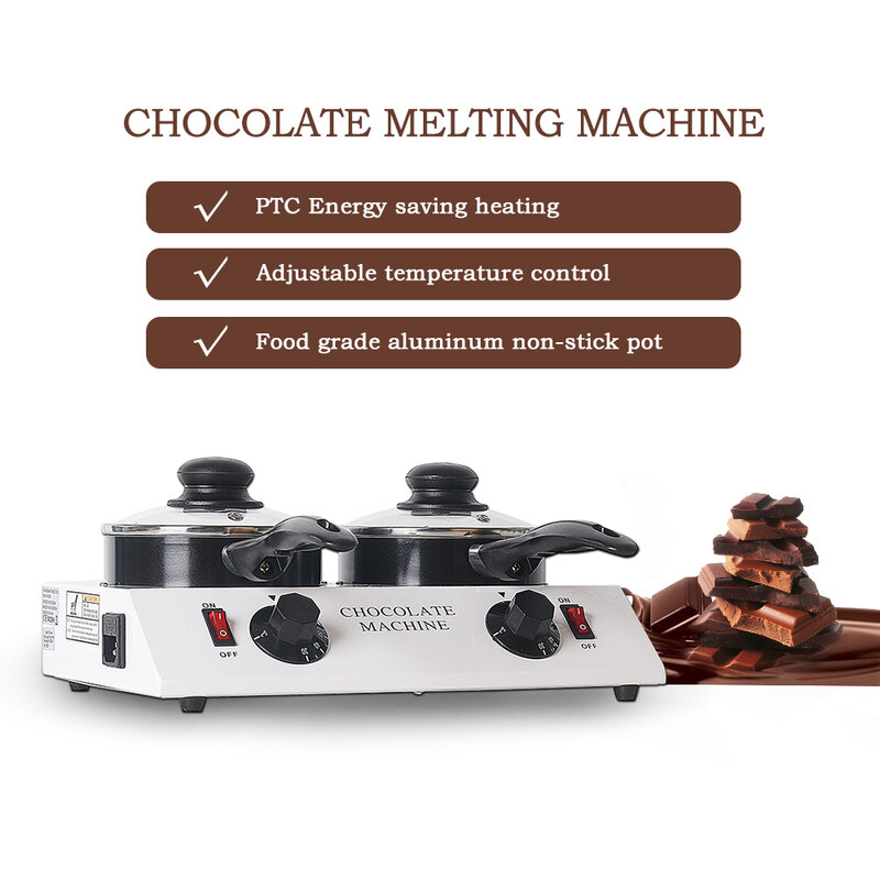 40-80W Mini Electric Chocolate Cheese Melting Machine Single Double Pots Non-Stick Ice Tampering Cylinder Melter Pan 30-80℃