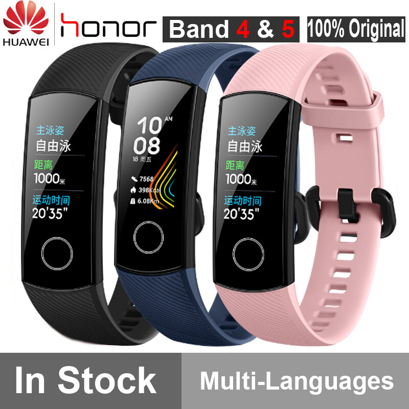 Oryginalny Huawei Honor zespół 4 5 inteligentne nadgarstek Amoled kolor 0.95 "ekran dotykowy pływać postawy wykryje tętno snu Snap