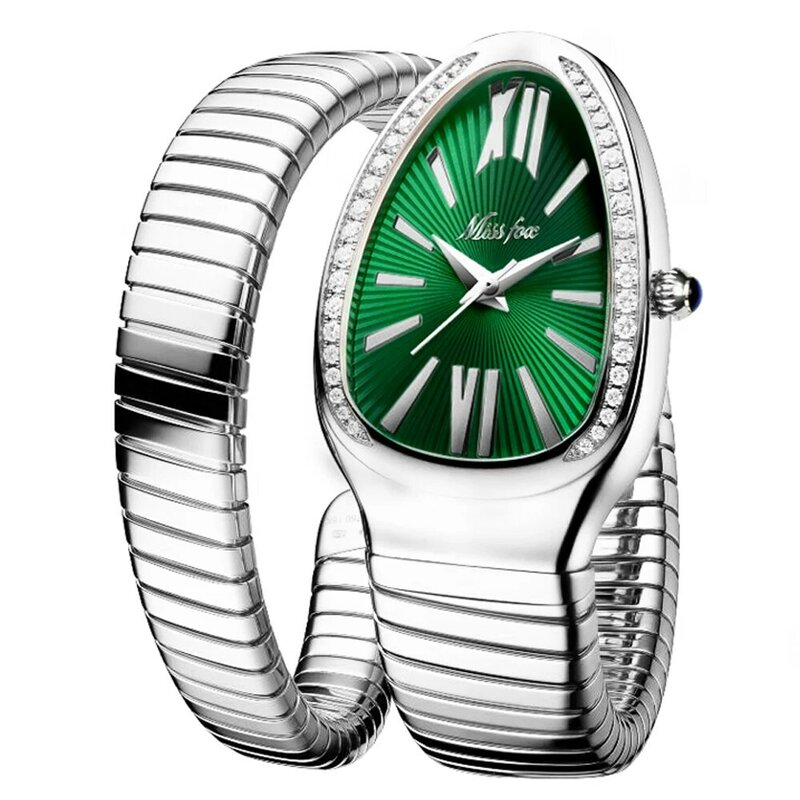 Relojes de pulsera de acero plateado para mujer, reloj de cuarzo con forma de serpiente, brazalete creativo XFCS, 2022
