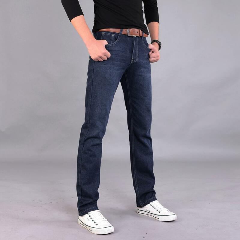 Calça jeans masculina clássica, casual, cintura média, jeans reto, calça comprida confortável, bolso, calça comprida masculina 2021