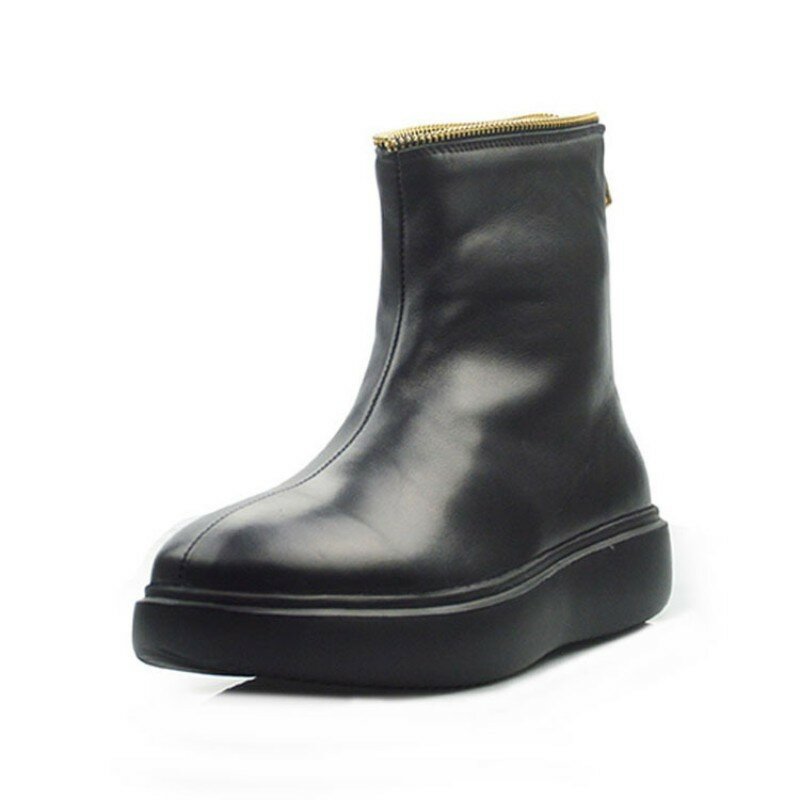 หรูหราสีดำรองเท้าบูทฮาราจูกุชายหนังแท้รองเท้าฤดูใบไม้ร่วงฤดูหนาวกลับซิปรองเท้าทำงานรองเท้า37-44