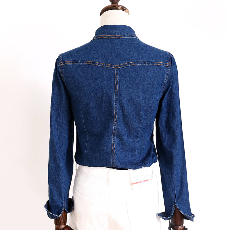 Женская джинсовая рубашка, Повседневная Блузка с длинным рукавом, весна-лето, 2020