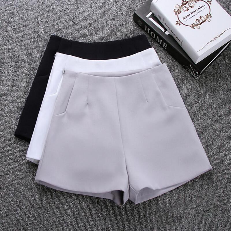 Pantalones cortos rectos informales para mujer, traje elegante de cintura alta con bolsillos, Color sólido, conjunto de oficina