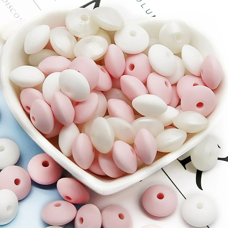 Cute-Idea 20Pcs Silicone Beads 12MM Lentil Beads DIY Baby Pacifier Chain Pendant BPA Free DIY Chewable Colorful Teether Beads