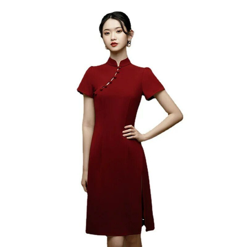 Cheongsam Retro con cuello mandarín para mujer, vestido chino Vintage clásico con botones, novedad