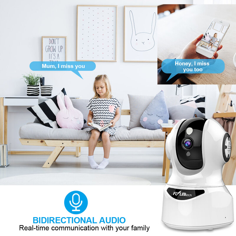 Flylinktech-caméra 1080P IP | 2 voies Audio HD, détection de Vision nocturne, vidéosurveillance, caméras WiFi ip, sécurité intérieure, moniteur de bébé