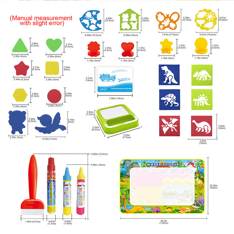 Grande tamanho Magic Doodle Water Drawing Mat e canetas de pintura, conjunto de selos, colorir, brinquedos educativos para crianças, presente de aniversário, 4 estilos