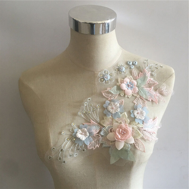 Haftowane kwiaty perłowa koronka ubranie z kołnierzykiem aplikacja szycie wykończenia tiul tkanina dekoracyjna sukienki DIY cekinowa koronka tkaniny 2021