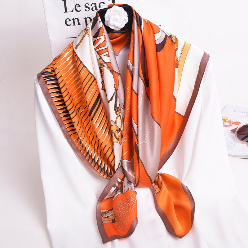 Pañuelo de seda 100% pura para mujer, bufanda cuadrada de marca de lujo, 88x88cm, 2021