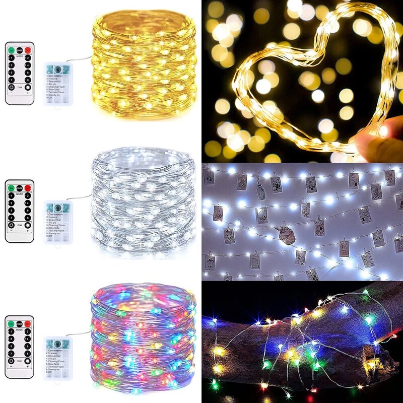 Batterie Betrieben 8 Modi Remote LED String Lichter Wasserdicht Fairy Lichter Garten Weihnachten Dekoration Kranz Urlaub Beleuchtung