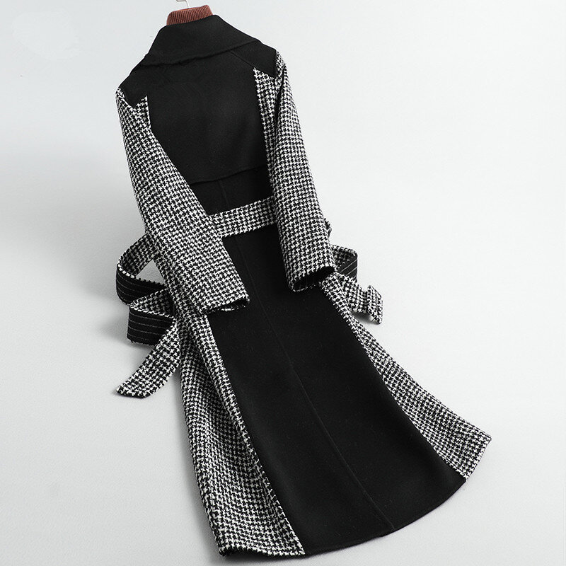 Lã boollili 100% casaco de inverno jaqueta feminina roupas 2023 duplo lado casaco de lã feminino coreano xadrez casacos longos abrigo mujer