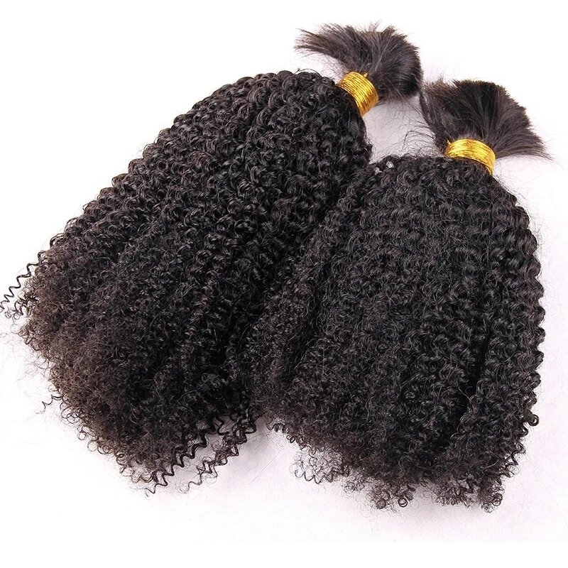 Extensiones de cabello humano rizado para mujeres negras, mechones de cabello mongol Afro rizado a granel para trenzar sin trama, 100g