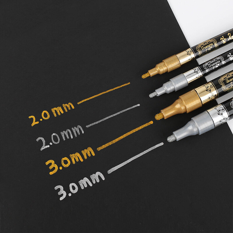 Canetas marcadoras de tinta permanente, à prova d'água, material de metal para artesanato com ouro, 1.5mm