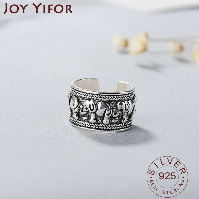 Женское Винтажное кольцо со слоном, регулируемое кольцо из тайского серебра 925 пробы, ювелирное изделие в подарок