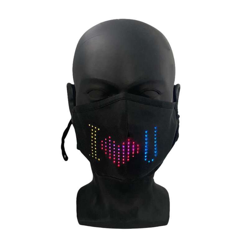 Máscara emissora de luz fashion, padrão de edição de celular, máscara de algodão com led bluetooth, máscara brilhante, máscara traje