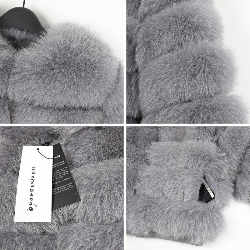 Maomaokong – veste d'hiver en cuir pour femme, avec vraie fourrure de renard naturelle, courte et Slim, à la mode, de luxe