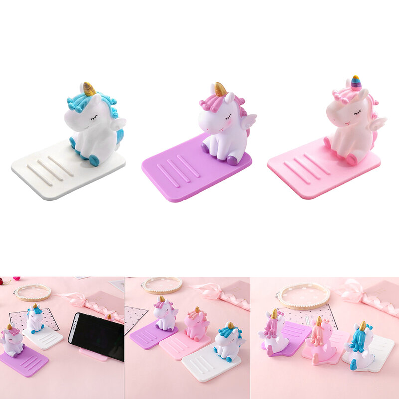 Soporte antideslizante para teléfono móvil, decoración de escritorio, bonito dibujo de unicornio