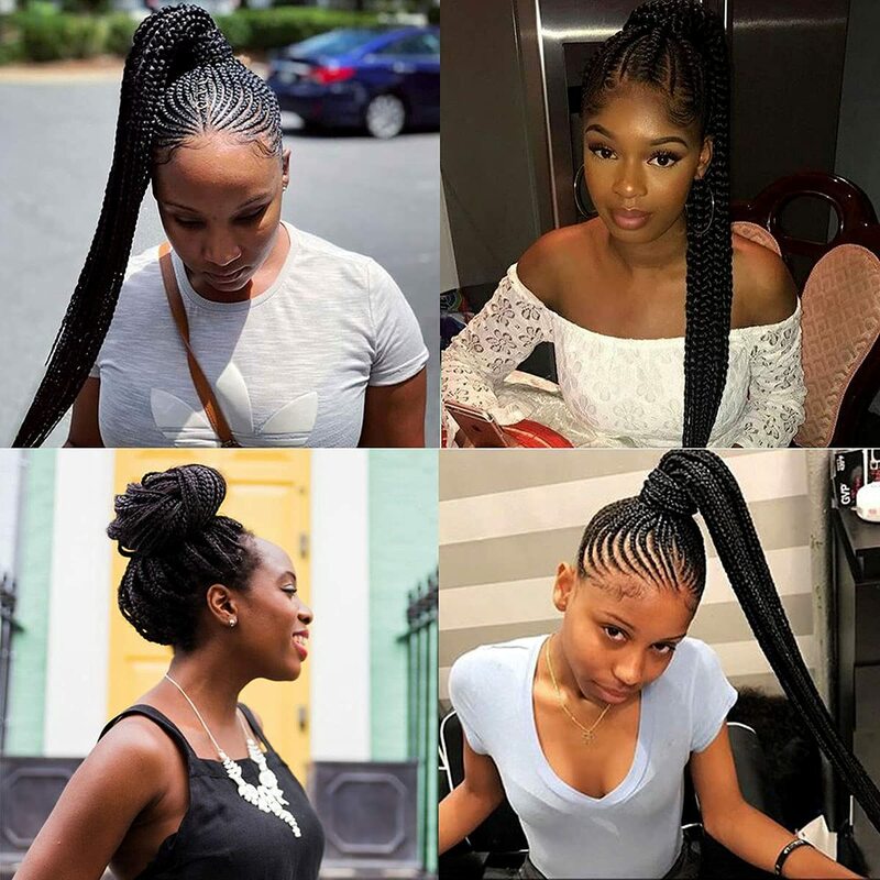 22inch Long Box Braided Drawstring Fake Ponytail Hairpiece Synthetic Hair Poney Tail Wig Clip in Extension for Black Women