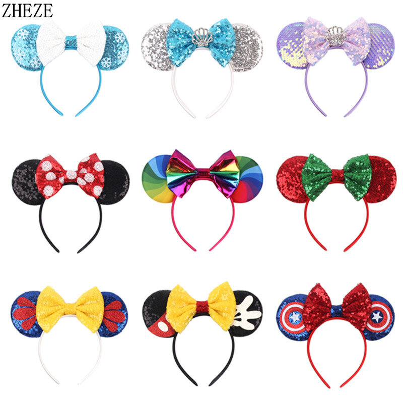 10 pçs/lote atacado orelhas de mouse bandana para meninas adulto lantejoulas 5 "arco mais amplo hairband natal festival acessórios para o cabelo