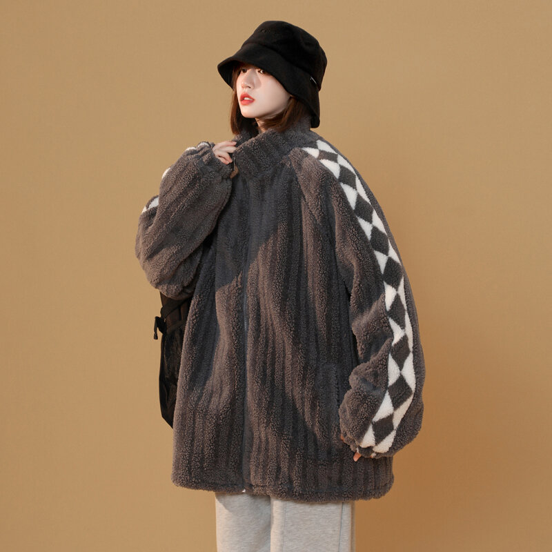 Женское пальто из овечьей шерсти на молнии, свободная хлопковая куртка большого размера, новинка 2021, зимняя парка, верхняя одежда стандартного размера, женская одежда, бейсбольная форма