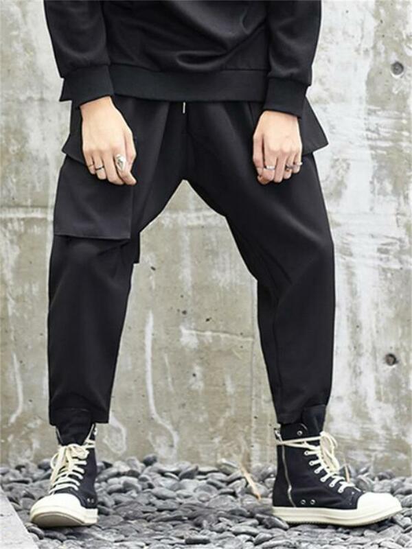 Мужские брюки Harun на весну и осень, классические темные индивидуальные повседневные брюки большого размера с большими карманами и украшением