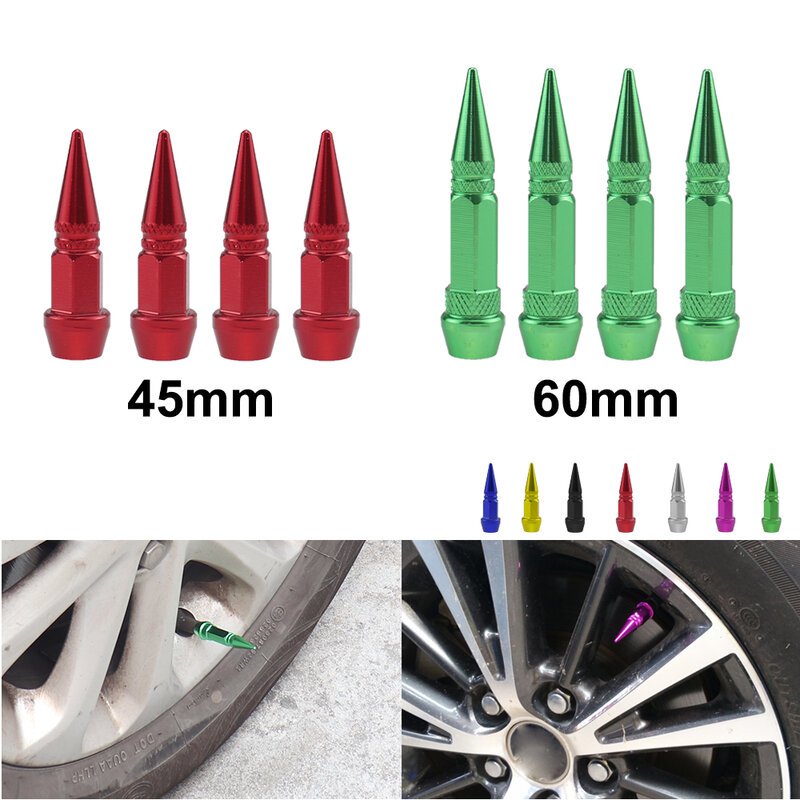 4Pcs Universal Aluminum Car Styling Tunning Car Tire Valve Stem Cap Spike Shaped Metal Dust Covers Lid for Bicycle Motorcycle