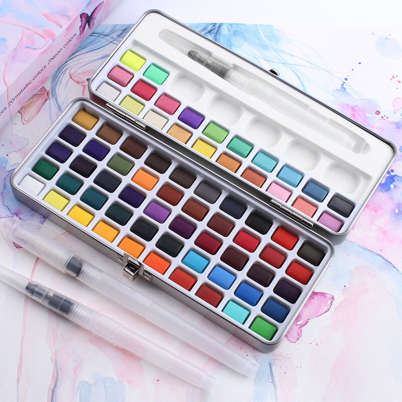 مجموعة ألوان مائية أحادية اللون للرسم ، بريق نيون أساسي ، مستلزمات ألوان فنية احترافية ، 50 لونًا ، 72 لونًا ، 90 لونًا