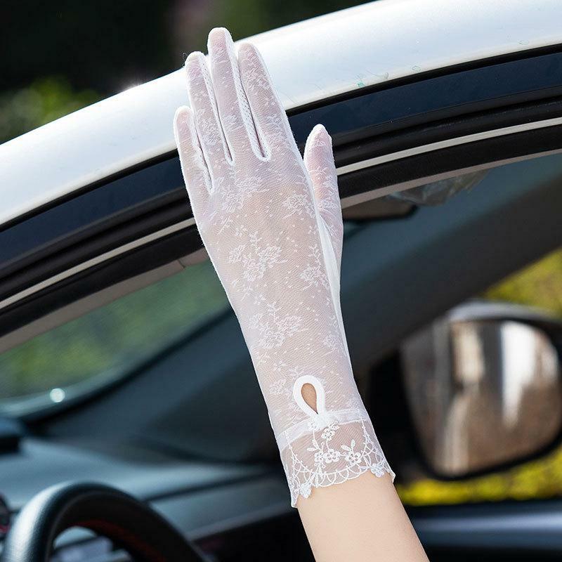 Fajne koronkowe rękawiczki letnie damskie koronka oddychający lodowy jedwab przeciwsłoneczny anty-ultrafioletowe długie antypoślizgowe rękawiczki do ekranu dotykowego