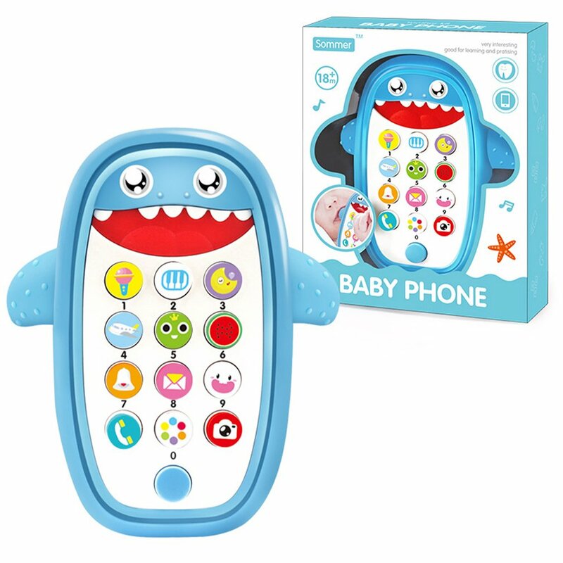Kid Musical Toy Phone Teething Phone With Removable Soft Case Lights Music Early Educational Click-and-count For Toddler Gift