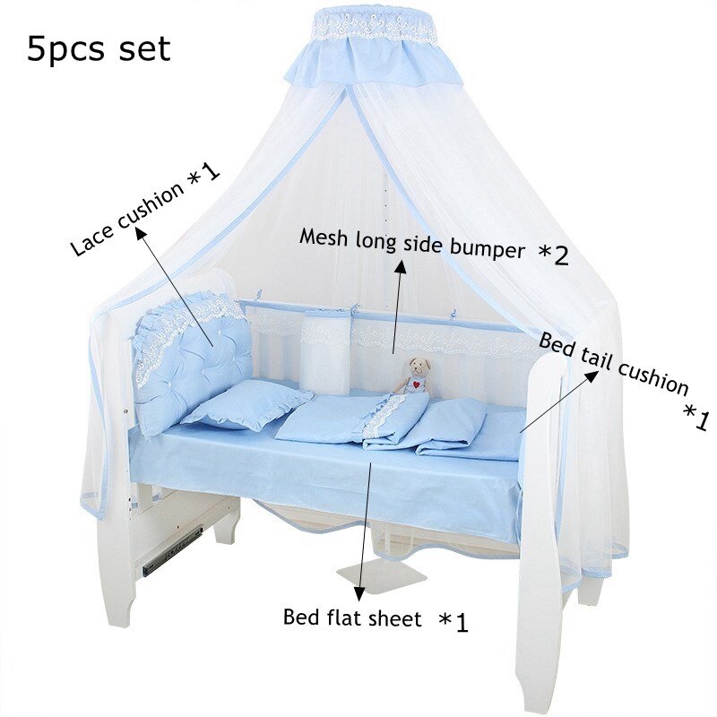 5Pcs ฤดูร้อน Breathable เด็กตาข่ายกันชนเด็กรั้วเตียง Nordic เด็ก Crib ชุดเครื่องนอนตกแต่งห้องนอนเด็กห้องผล...
