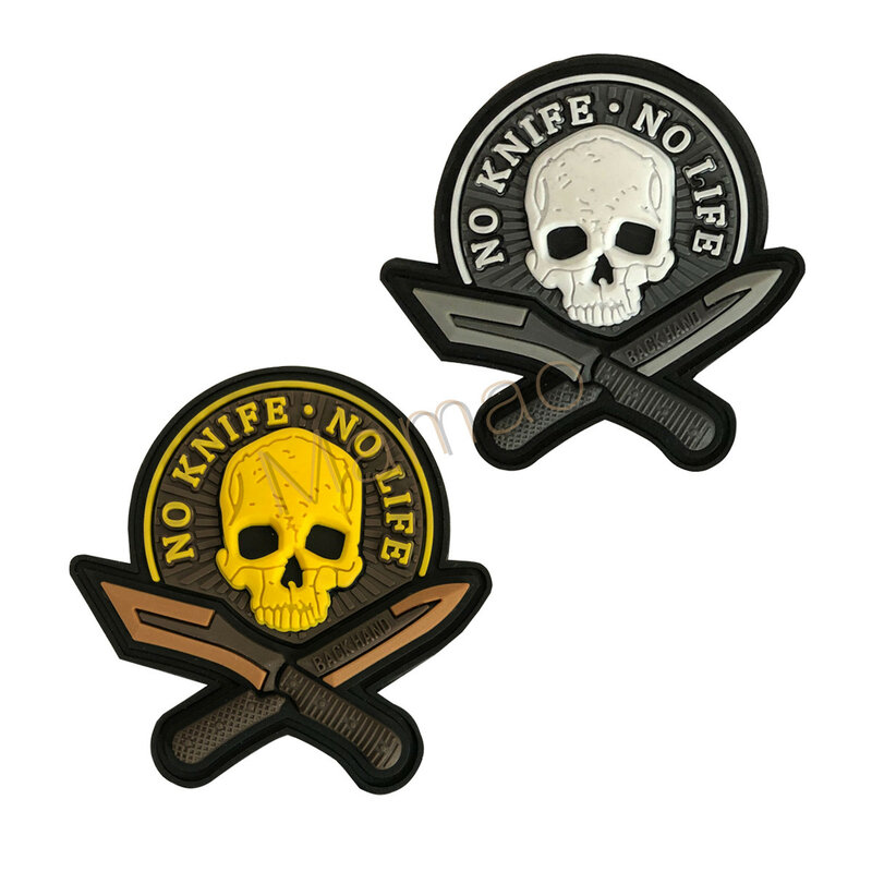 Fighting spirit armband Patch No Knife No Life Skull 3D PVC Military Tactical Hook Loop Patches badge applique