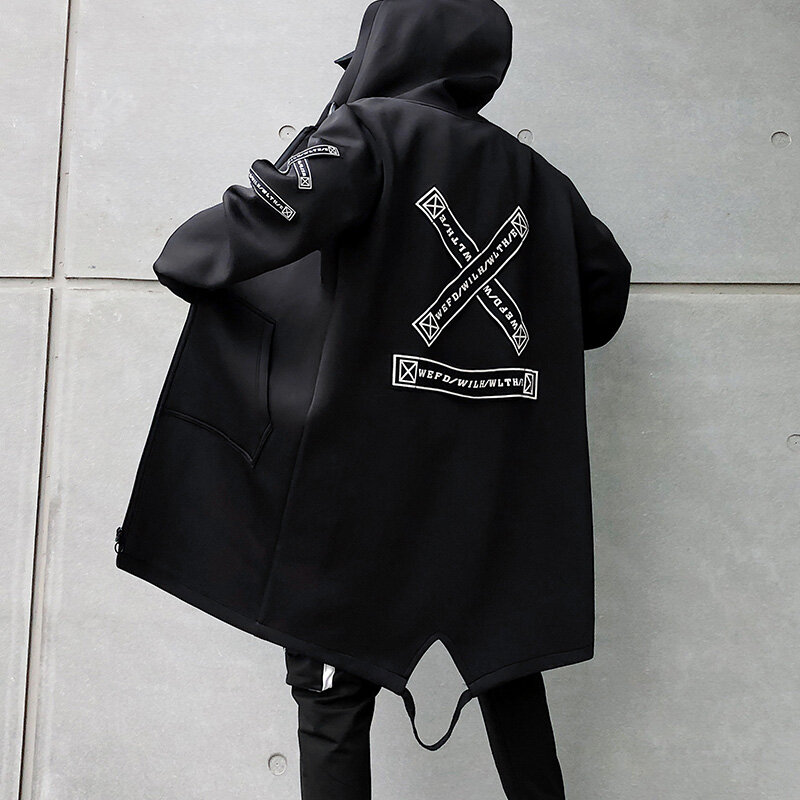 2023 autunno uomo giacche con cappuccio stampa Harajuku giacca a vento nastro soprabito maschile Casual Outwear Hip Hop Streetwear cappotti LBZ155