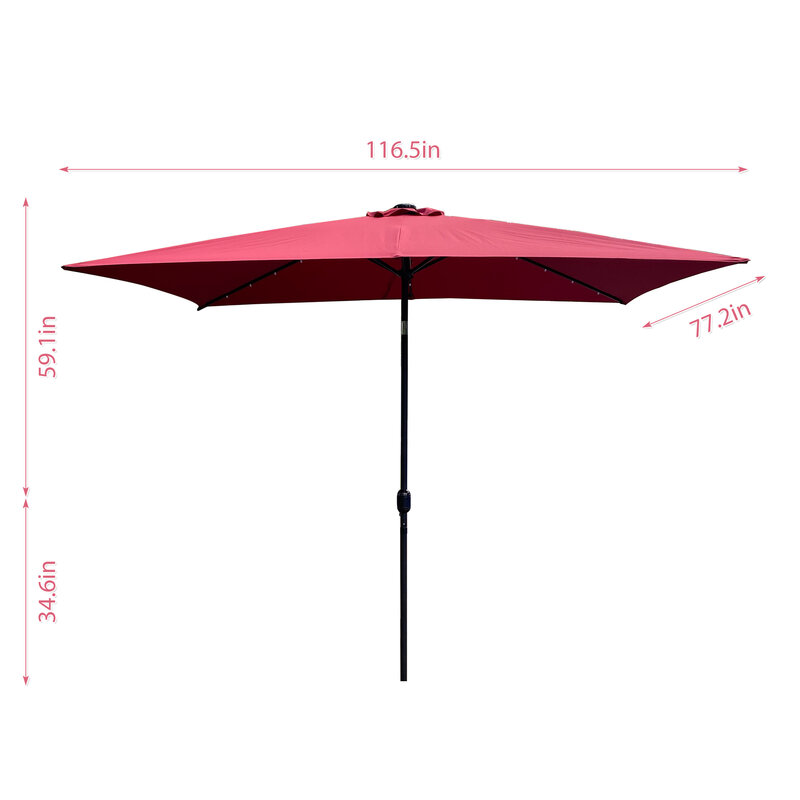 Parapluie de Patio extérieur 10 pieds x 6.5 pieds avec manivelle, résistant aux intempéries, 8 nervures en aluminium robuste avec bouton poussoir, inclinaison et manivelle