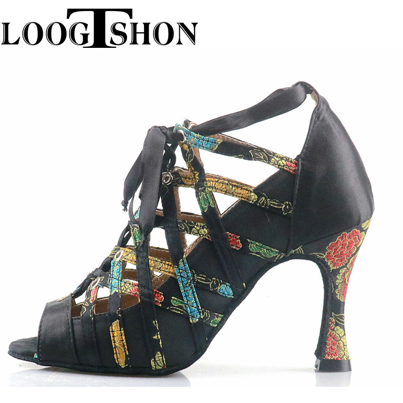 Loogtshon-zapatos de baile para mujer, sandalias de salón Latino modernas para actuación de baile Tango, Salsa, tacón de 7,5 CM