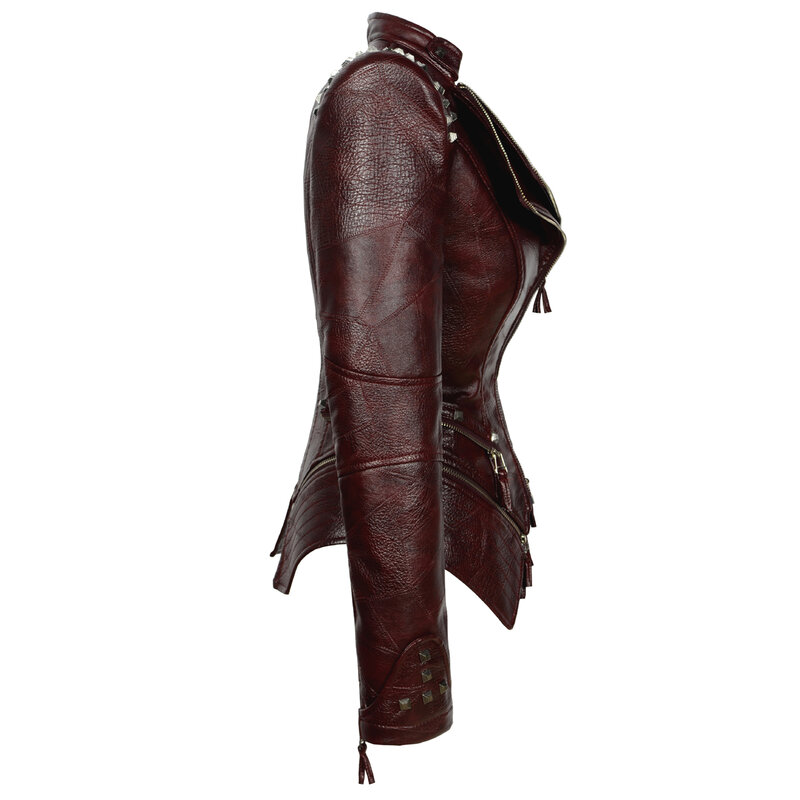 Женская байкерская куртка из искусственной кожи, Повседневная приталенная куртка на молнии с заклепками, уличная одежда из искусственной кожи, весна-осень 2021