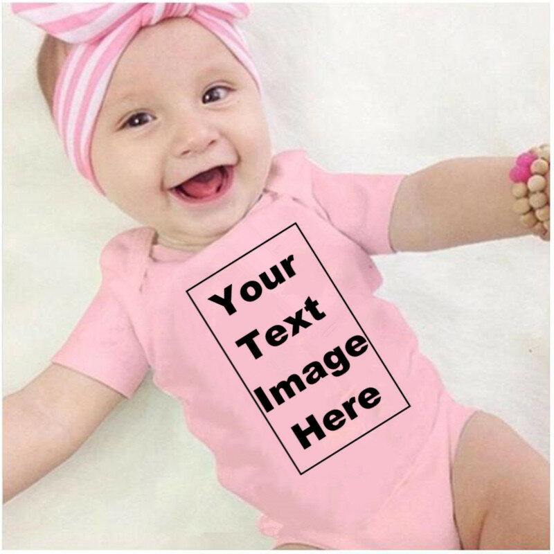 مخصص النص هنا الطفل رومبير المولود الجديد صبي فتاة 100% القطن قصيرة الأكمام الرضع طفل الملابس