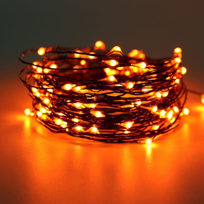 100 lumières LED pour décoration d'halloween, fil noir, Orange, violet, décoration féerique pour la maison, 10M