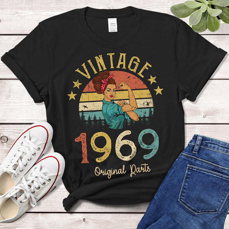Camiseta Vintage 1969 Original para mujer, regalo de fiesta de cumpleaños de 55 años, Idea de mamá, esposa, amiga, divertida camiseta Retro