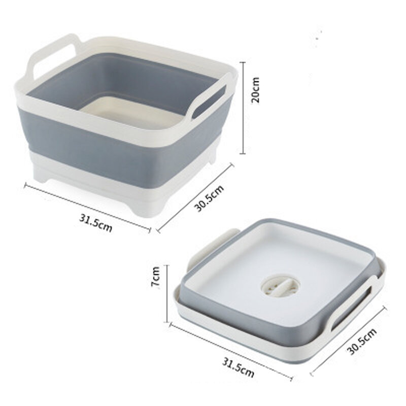 Folding Wash Basin Silicone Dish Tub Collapsible with Drain Plug Carry Handles Washing Basin Drainer Sink Colander for Camping