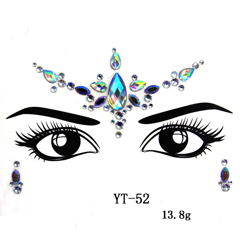 6ชุดอัญมณีหน้า Tattoo Rhinestone Mermaid-สติกเกอร์เรืองแสงใน Dark Luminous Face Gems