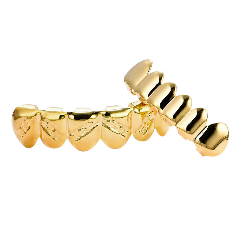 Juego de dientes Grillz de Hip Hop para Unisex, tapas de dientes extraíbles, Color dorado y plateado, boca inferior y superior, joyería de moda
