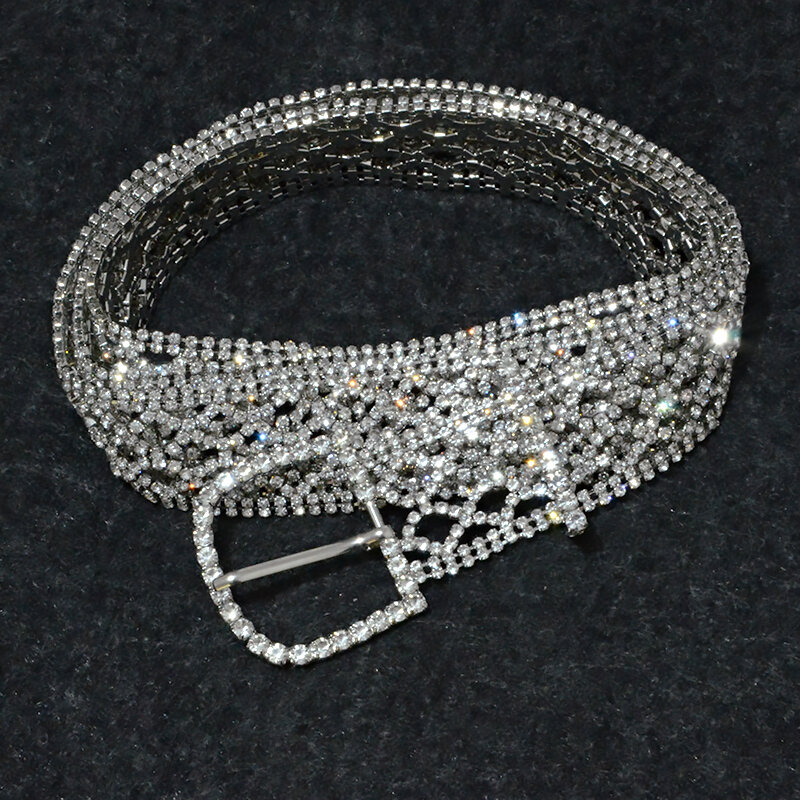 Super Shine Women's Wild Fashion Rhinestone Inlaid Full Diamond Belt Bling Bridal Wedding Crystal Chain Diamond Belt