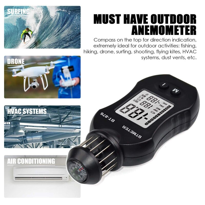 (Plus récent Anemomete) débitmètre d'air anémomètre numérique pour mesurer le Volume d'air de la vitesse de l'air pour les évents cvc, le tir, la voile de bateau