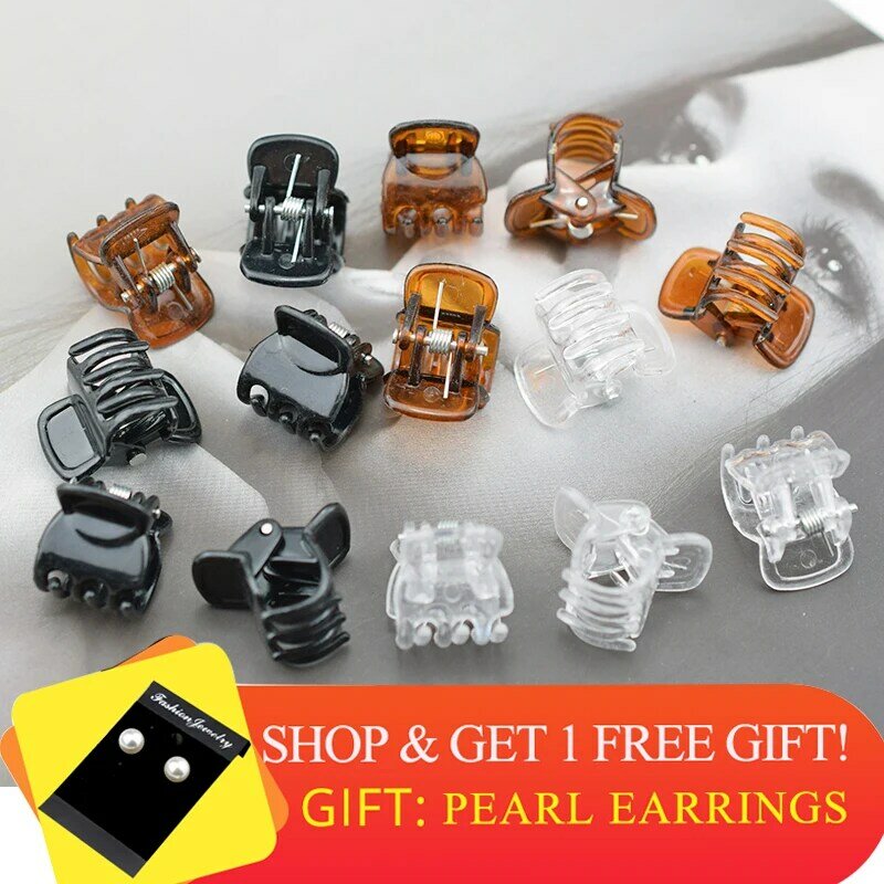 1.5cm 50pcs/pack Hair Claw Clips for Women Girls Accessories Black Brown Transparent Plastic Mini Claws Hairclip Clamp Gifts