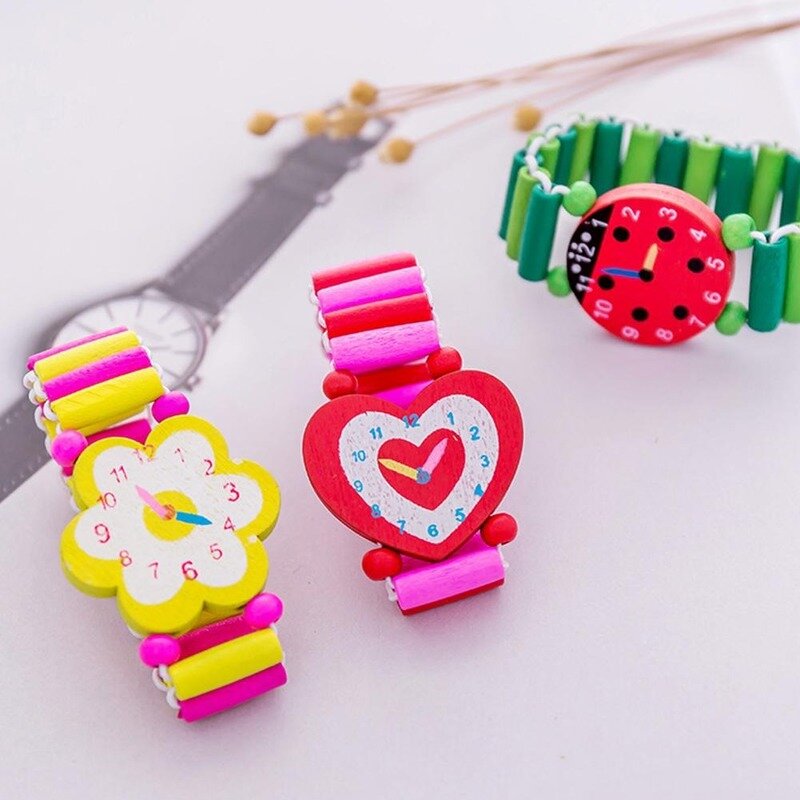 Bracelets en bois colorés pour enfants, bracelets de montre élastiques pour enfants, bracelet jouet pour enfants, cadeau d'anniversaire, bijoux pour filles, vente en gros